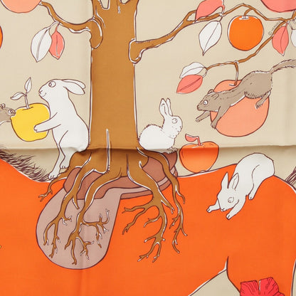 Hermes Carre 90 le Pommier Sellier le Series Silk Scarf Horse Apple Animal Beige — view 8