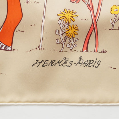 Hermes Carre 90 le Pommier Sellier le Series Silk Scarf Horse Apple Animal Beige — view 6