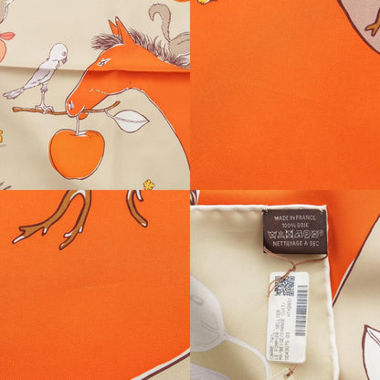 Hermes Carre 90 le Pommier Sellier le Series Silk Scarf Horse Apple Animal Beige — view 9