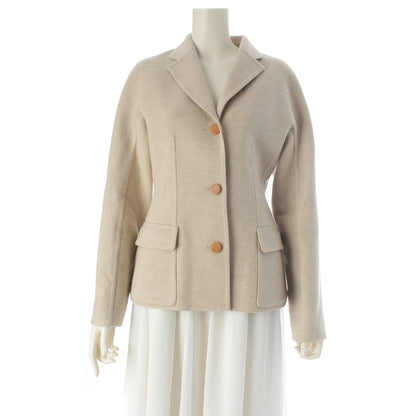 Hermes Cashmere Tailored Jacket Logo Button Solded Ivory 38