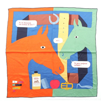 Hermes Carre 70 Silk Is This a Love Story? Scarf Orange Green