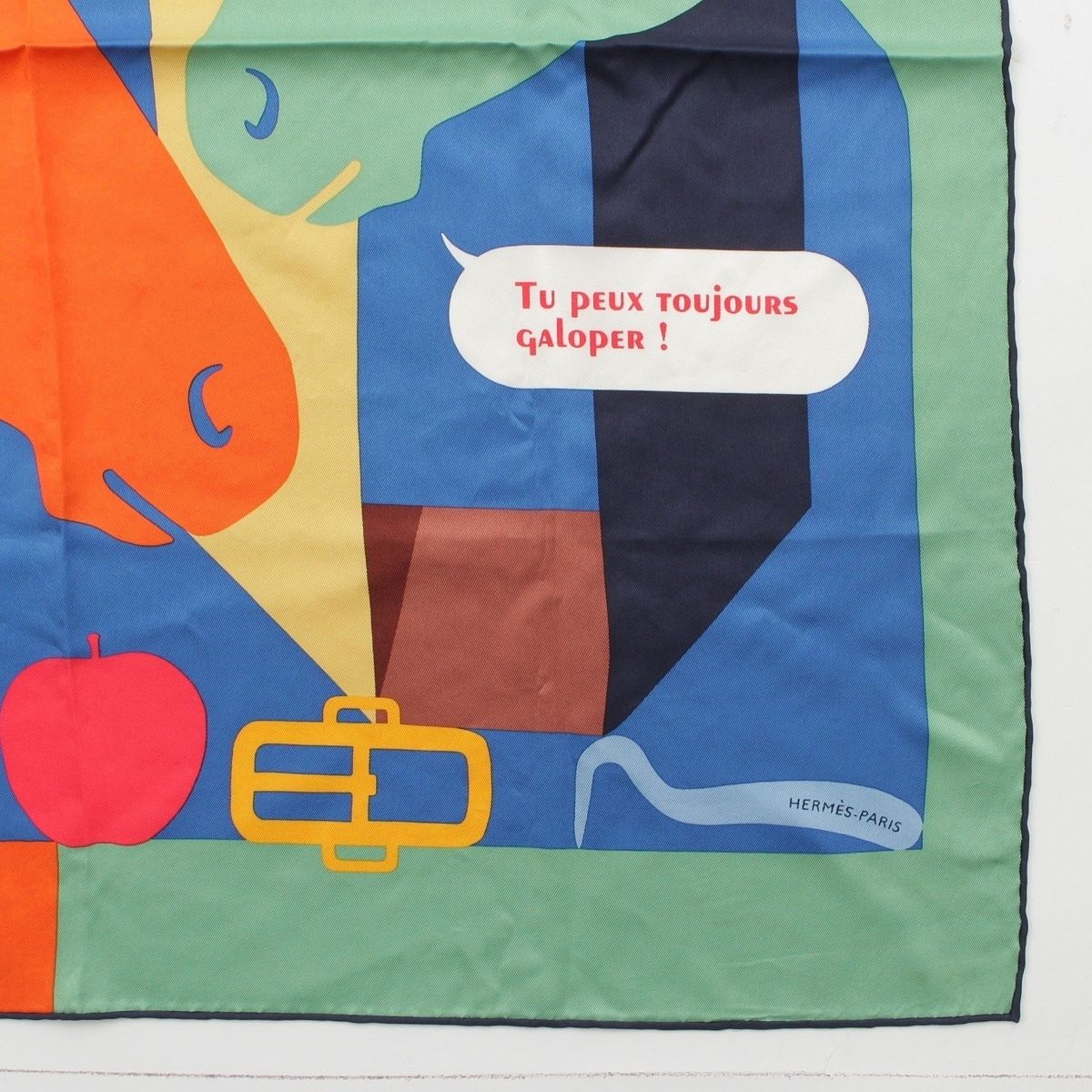 Hermes Carre 70 Silk Is This a Love Story? Scarf Orange Green — view 5