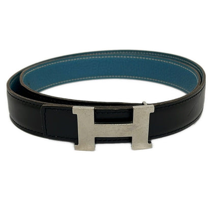 Hermes Belt 80 Black Blue Jean Silver Reversible