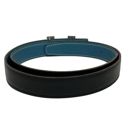 Hermes Belt 80 Black Blue Jean Silver Reversible — view 2