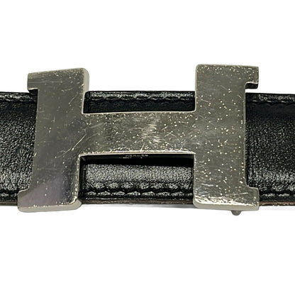 Hermes Belt 80 Black Blue Jean Silver Reversible — view 3