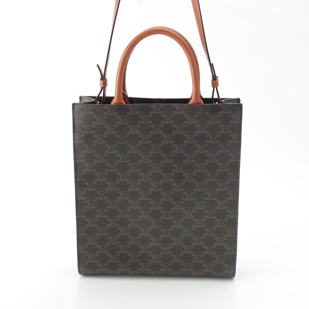 Celine Vertical Cover Small Leather 2-Way Tote Triomphe Tan Brown — view 4