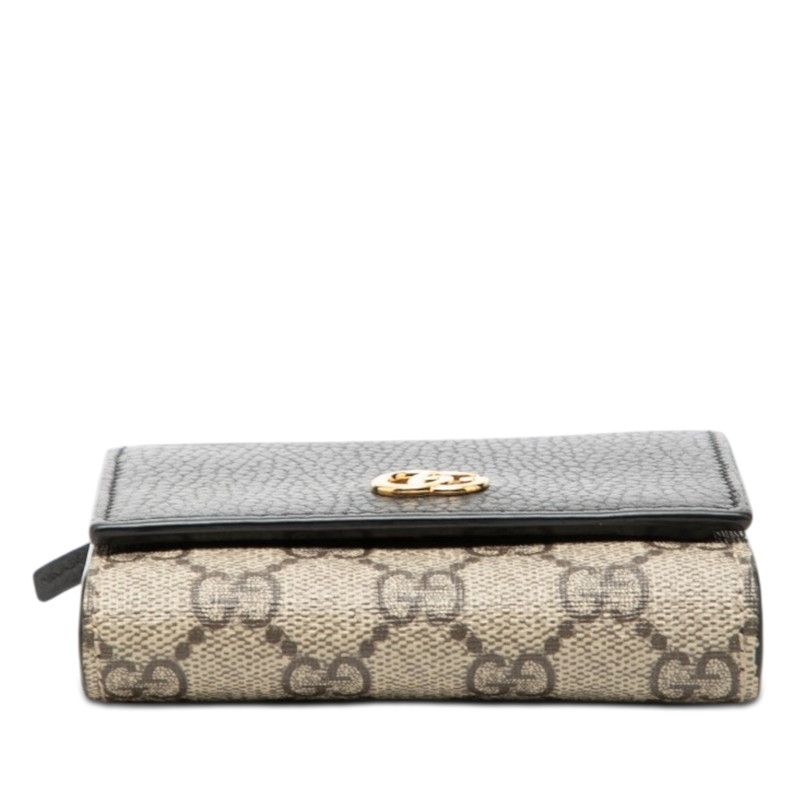 Gucci GG Supreme Marmont Logo L-shaped Zipper Bifold Wallet Beige Black Leather — view 3