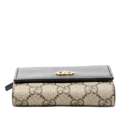 Gucci GG Supreme Marmont Logo L-shaped Zipper Bifold Wallet Beige Black Leather — view 3