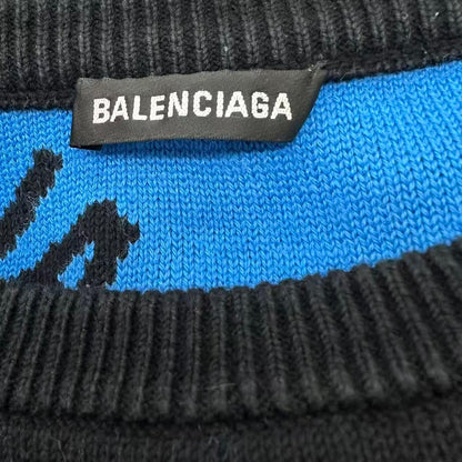 Balenciaga Big Silhouette Long Sleeve Knit Logo All Over Pattern Black Blue — view 4