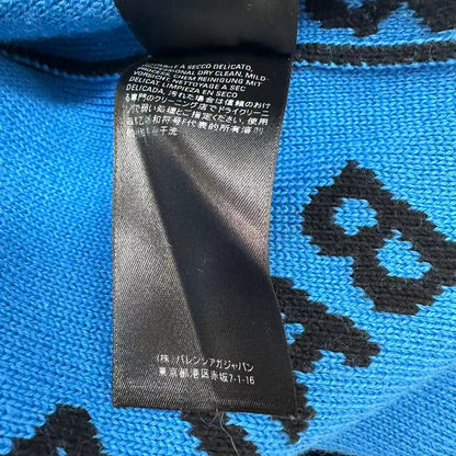 Balenciaga Big Silhouette Long Sleeve Knit Logo All Over Pattern Black Blue — view 7