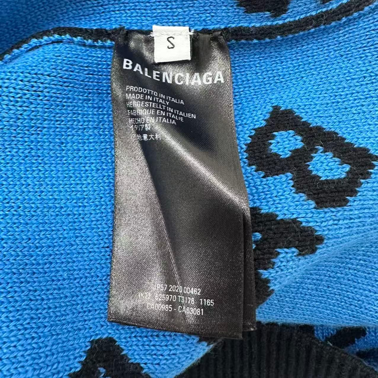 Balenciaga Big Silhouette Long Sleeve Knit Logo All Over Pattern Black Blue — view 5