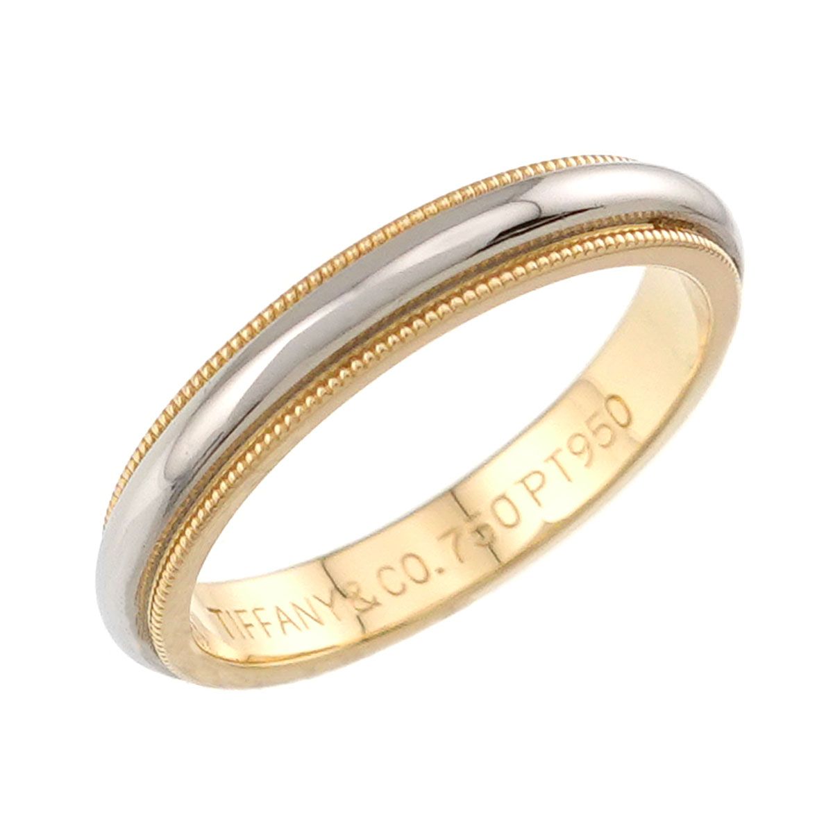 Tiffany & Co Milgrain Band Ring Platinum Pt 18k YG 750 — view 4