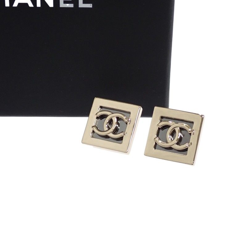 Chanel CC Square CC Logo Earrings Metal Gold Black