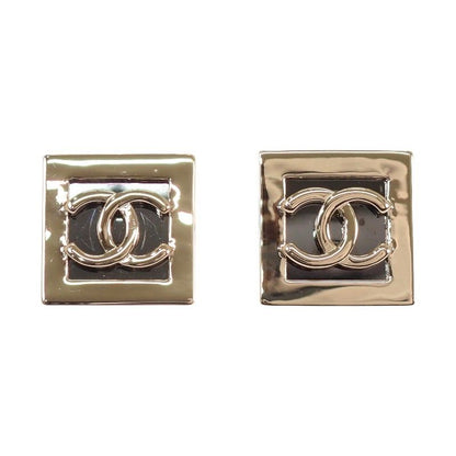 Chanel CC Square CC Logo Earrings Metal Gold Black — view 2