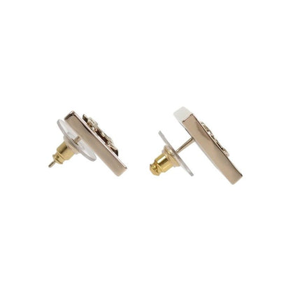 Chanel CC Square CC Logo Earrings Metal Gold Black — view 3