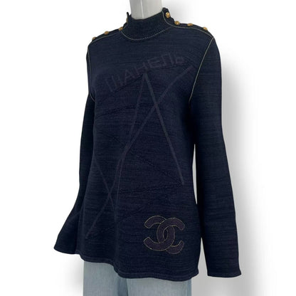 Chanel Sweater Gold Button CC Logo Wool 46 — view 2