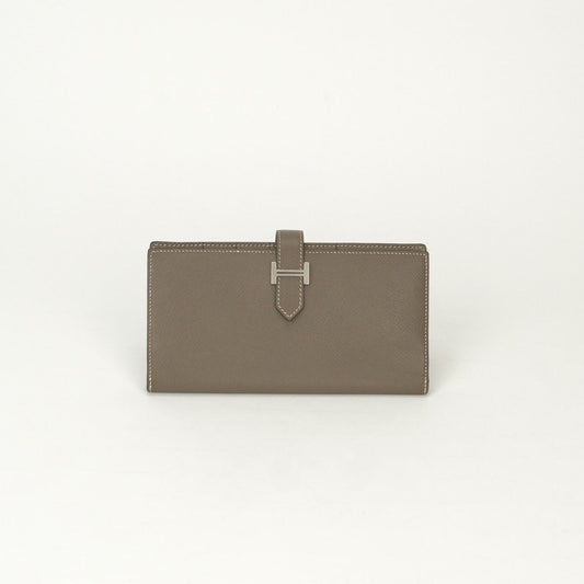 Hermes Bearn Souffle Wallet Epsom Etoupe Gray Silver Veau