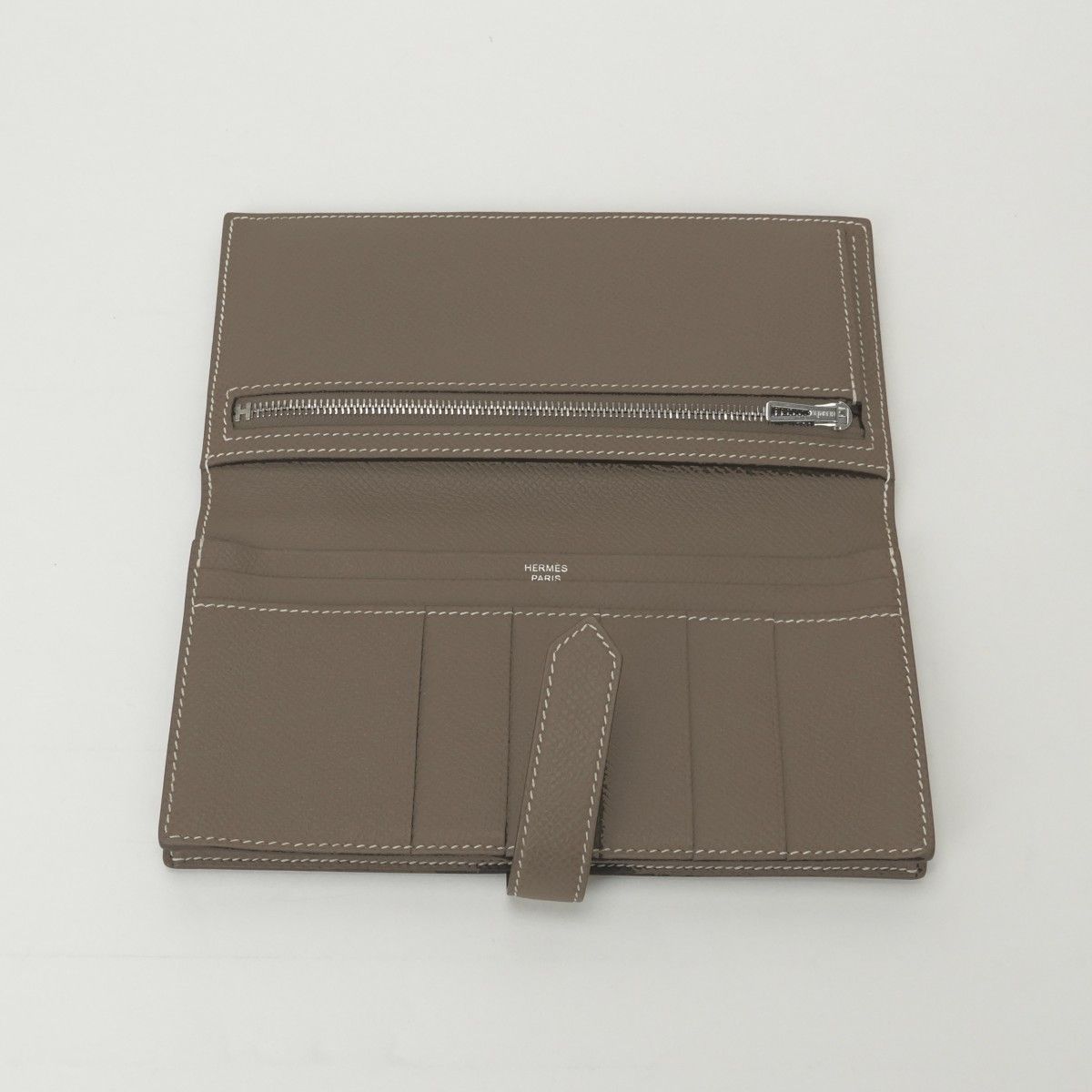 Hermes Bearn Souffle Wallet Epsom Etoupe Gray Silver Veau — view 5