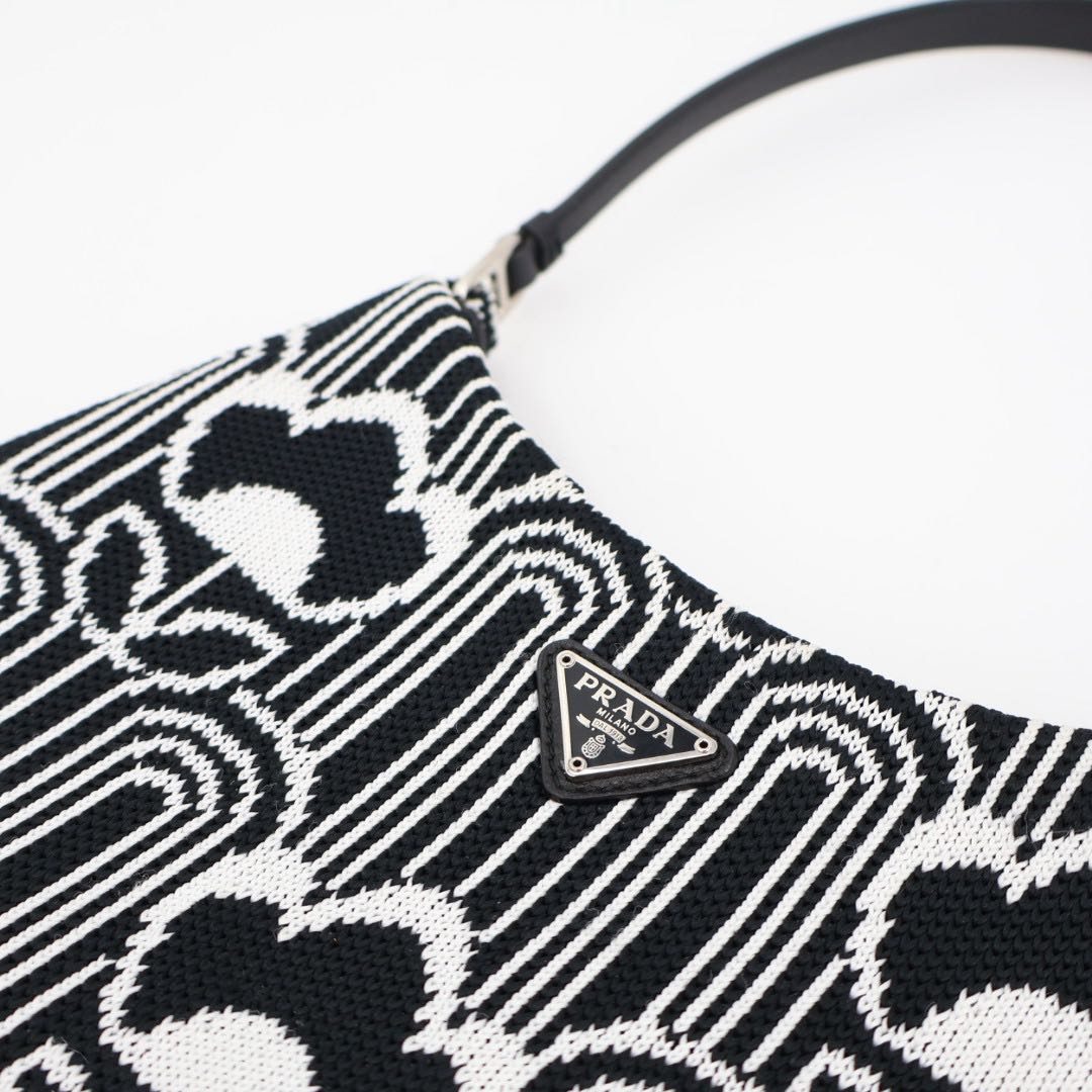 Prada Cles Jacquard Leather Shoulder Bag Black White — view 3