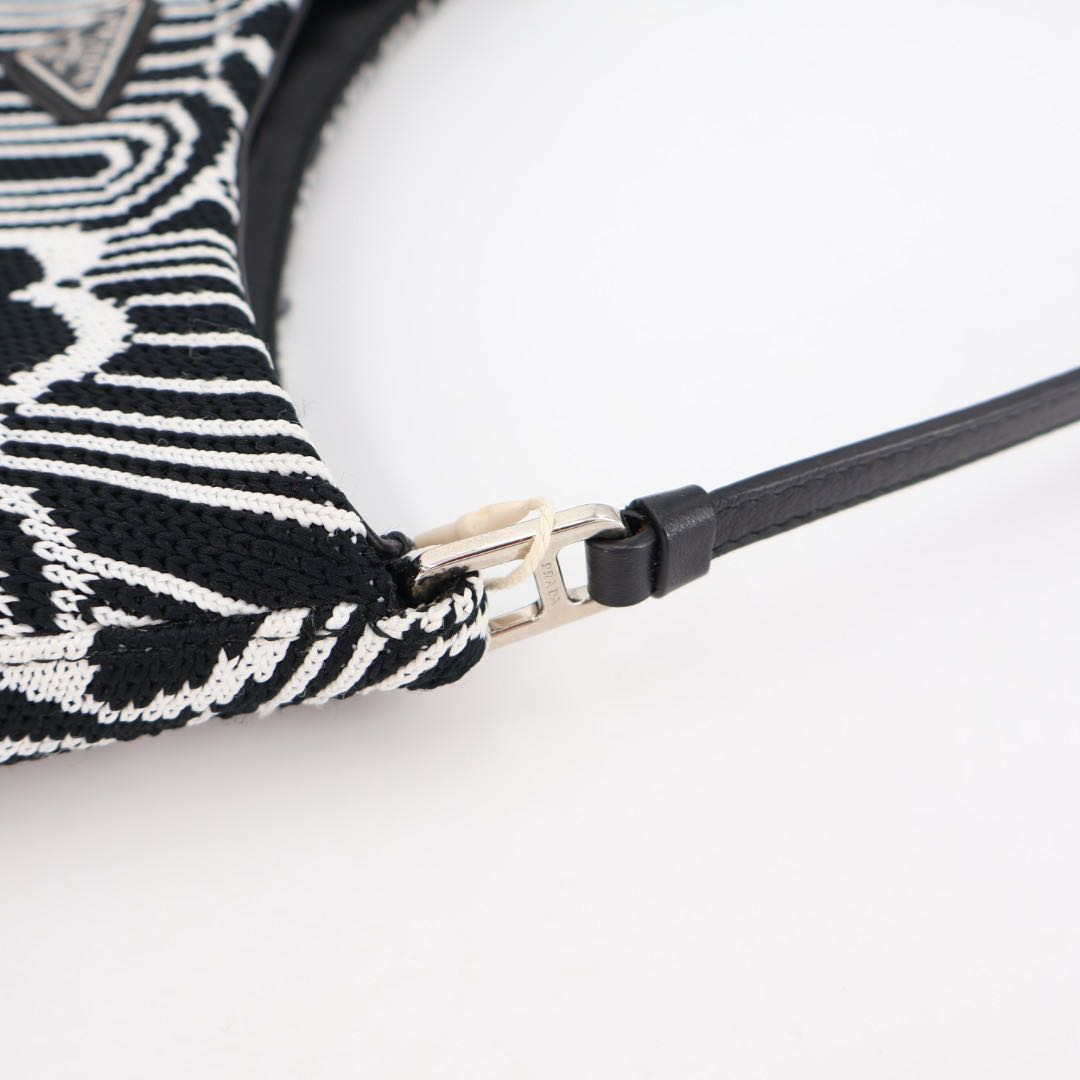 Prada Cles Jacquard Leather Shoulder Bag Black White — view 4