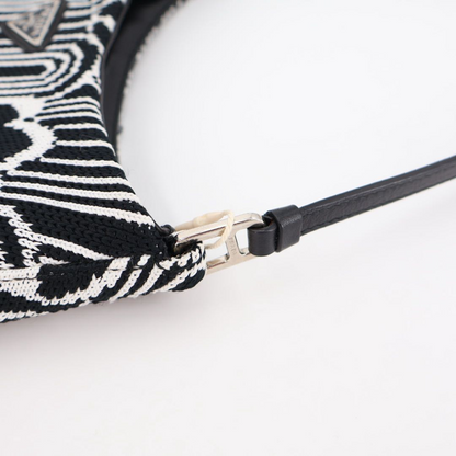 Prada Cles Jacquard Leather Shoulder Bag Black White — view 4