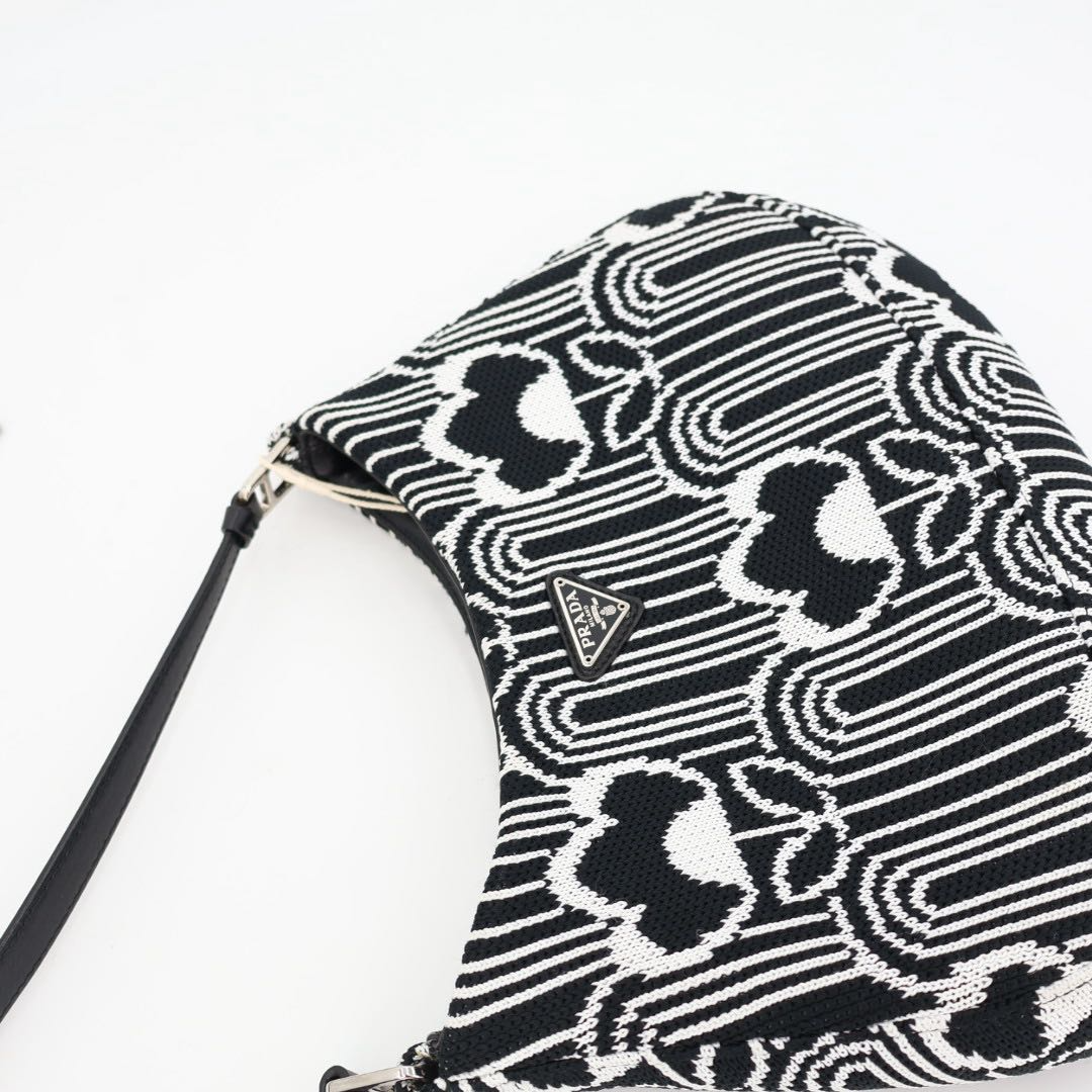 Prada Cles Jacquard Leather Shoulder Bag Black White — view 9