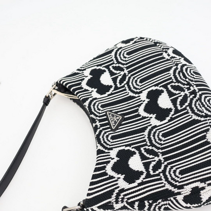 Prada Cles Jacquard Leather Shoulder Bag Black White — view 9