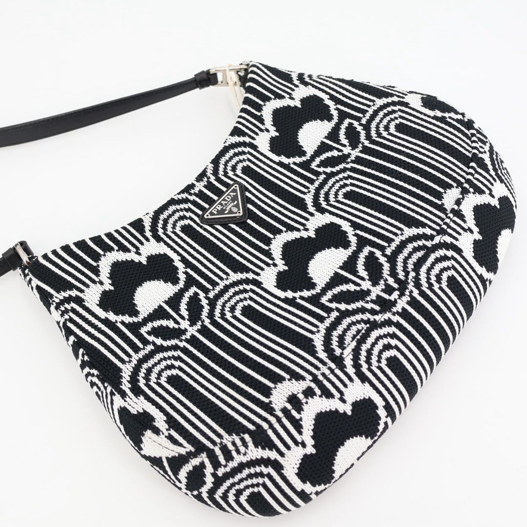 Prada Cles Jacquard Leather Shoulder Bag Black White — view 8