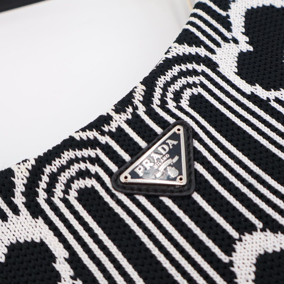Prada Cles Jacquard Leather Shoulder Bag Black White — view 6