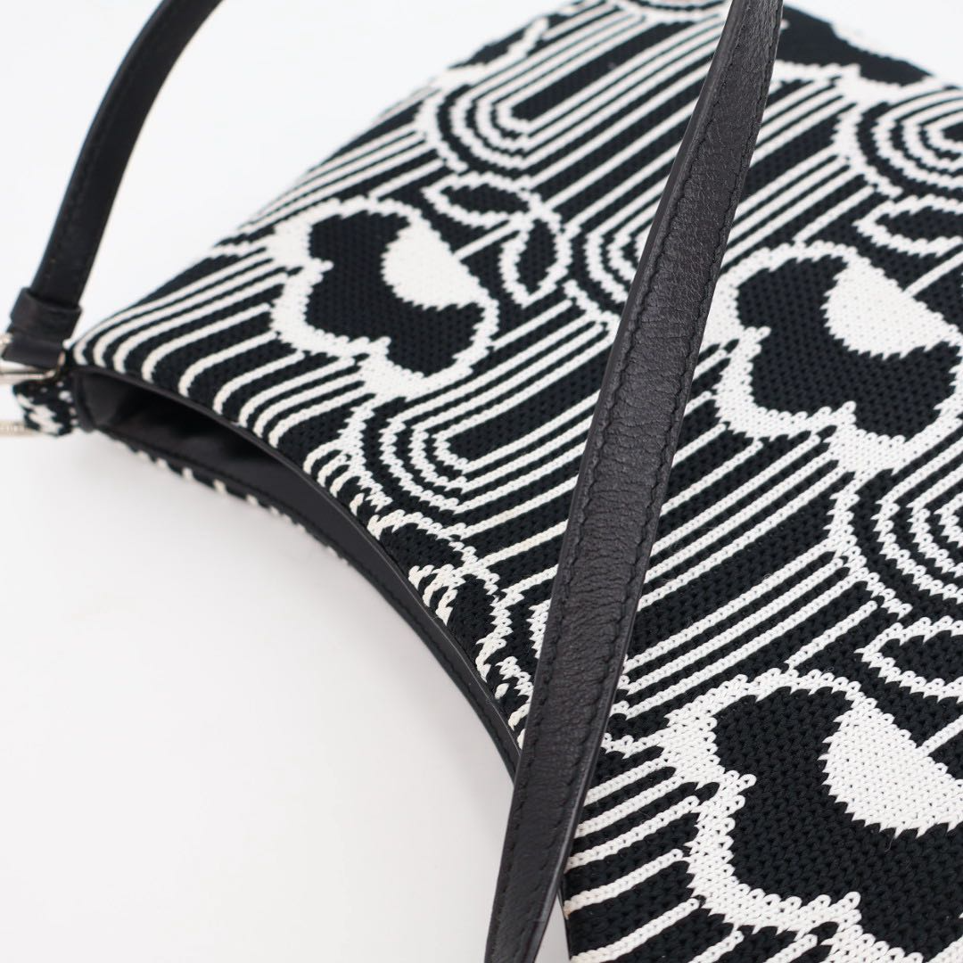 Prada Cles Jacquard Leather Shoulder Bag Black White — view 7