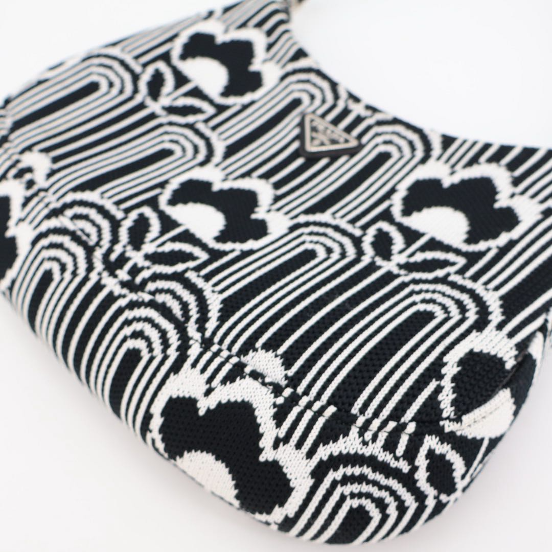Prada Cles Jacquard Leather Shoulder Bag Black White — view 2