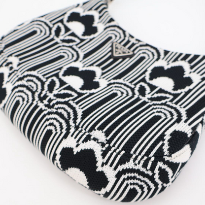 Prada Cles Jacquard Leather Shoulder Bag Black White — view 2