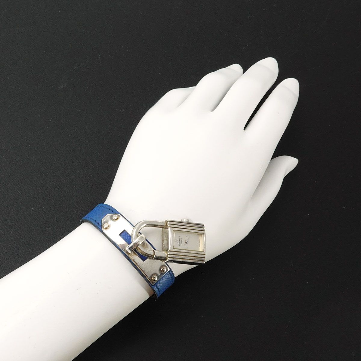 Hermes Kelly Watch Vintage Silver Blue Leather Quartz Cadena — view 3