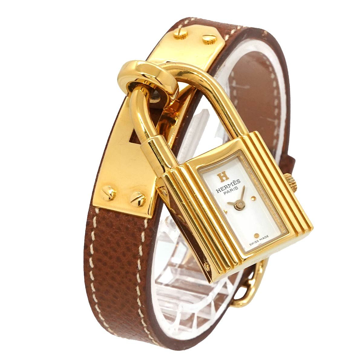 Hermes Kelly Watch Vintage White Brown Quartz Cadena — view 2