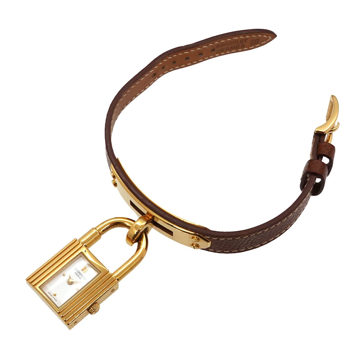 Hermes Kelly Watch Vintage White Brown Quartz Cadena — view 4