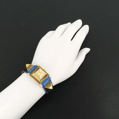 Hermes Medor Vintage Watch Pyramid Gold Studs White Leather Quartz — view 4