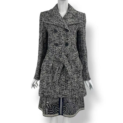 Louis Vuitton Jacket & Skirt Set Wool Double Face Black All Over Pattern