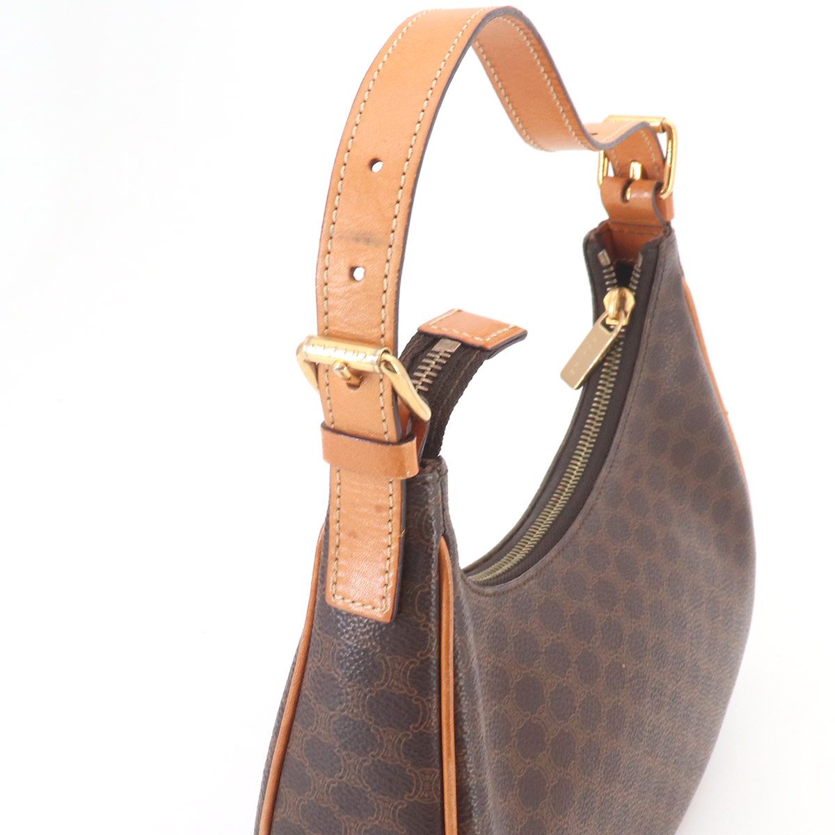 Celine Macadam Hand Bag Leather Brown Gold Vintage — view 8