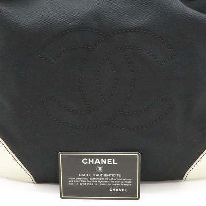 Chanel CC Logo Big Chain Tote Shoulder Canvas Leather Black White Gold — view 9