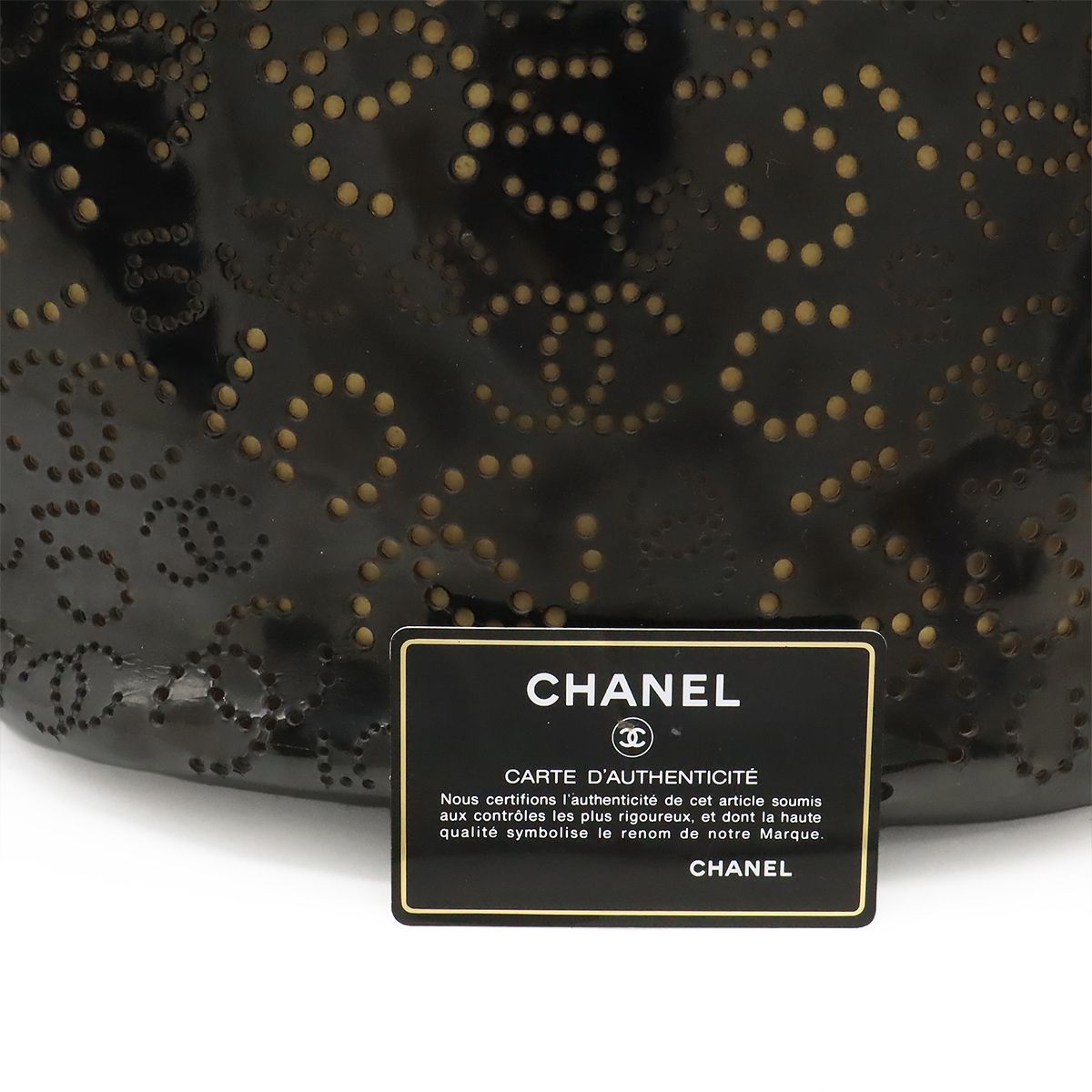 Chanel CC Logo Perforated Tote Enamel Patent Leather Black Silver — view 9