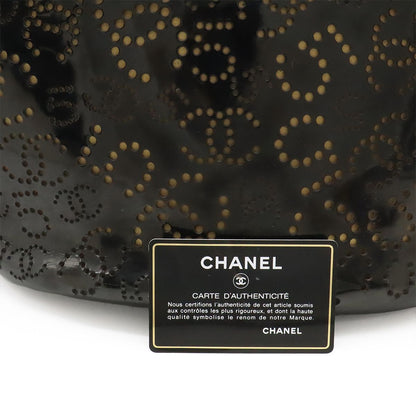 Chanel CC Logo Perforated Tote Enamel Patent Leather Black Silver — view 9