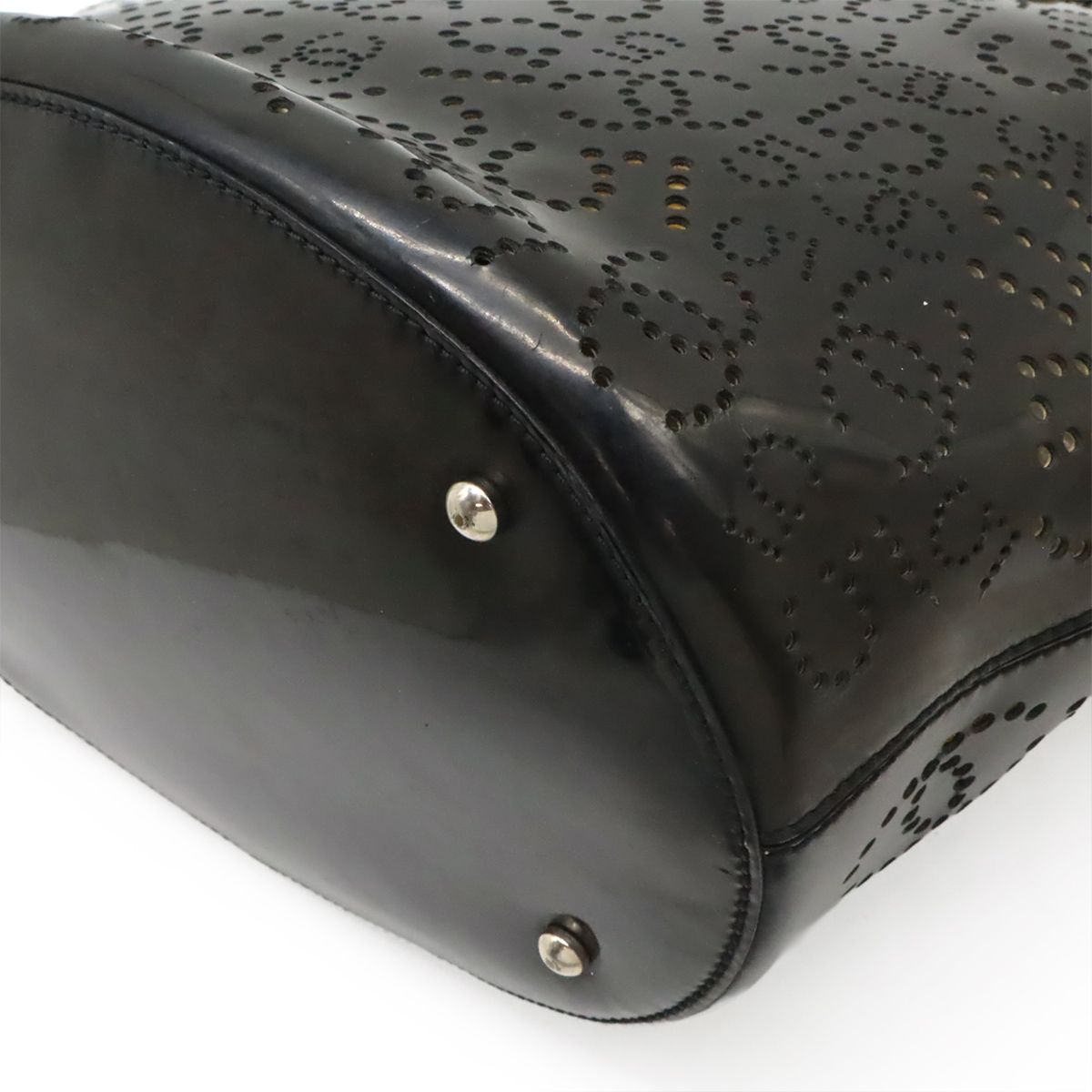 Chanel CC Logo Perforated Tote Enamel Patent Leather Black Silver — view 3