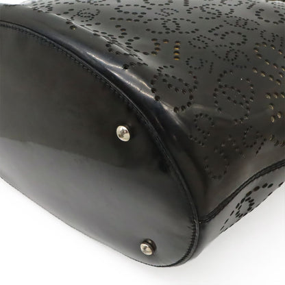 Chanel CC Logo Perforated Tote Enamel Patent Leather Black Silver — view 3