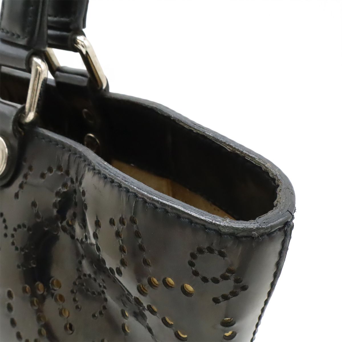 Chanel CC Logo Perforated Tote Enamel Patent Leather Black Silver — view 7