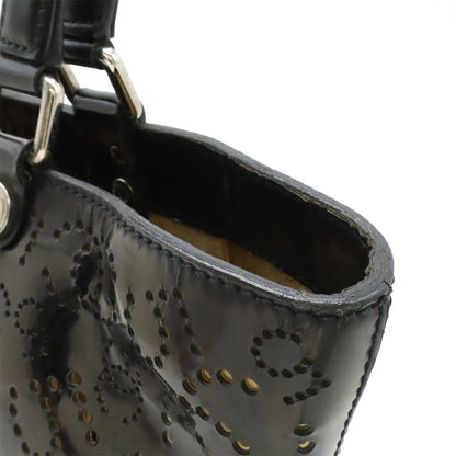 Chanel CC Logo Perforated Tote Enamel Patent Leather Black Silver — view 7