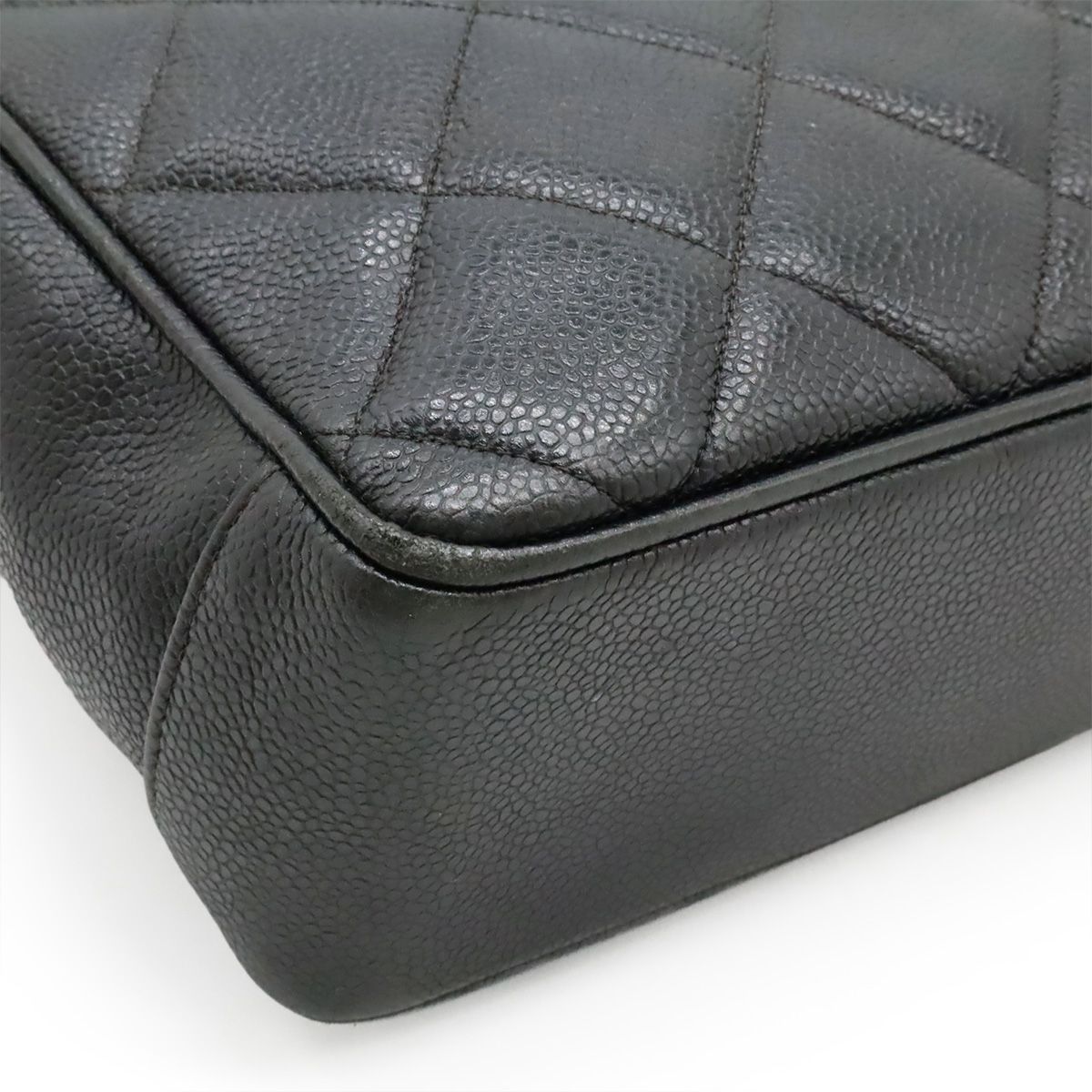 Chanel Quilted CC Logo Tote Caviar Leather Black Gold — view 3