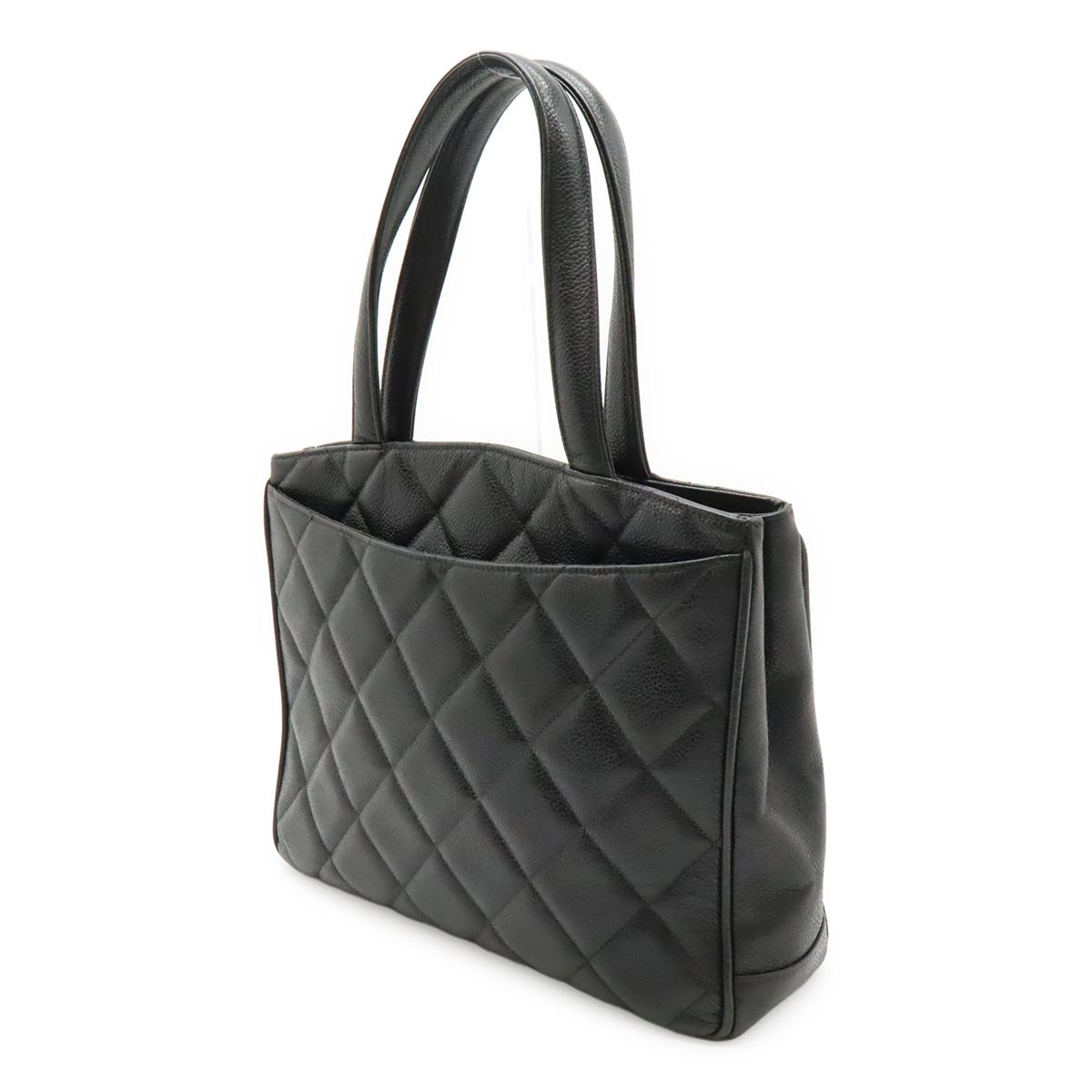 Chanel Quilted CC Logo Tote Caviar Leather Black Gold — view 2