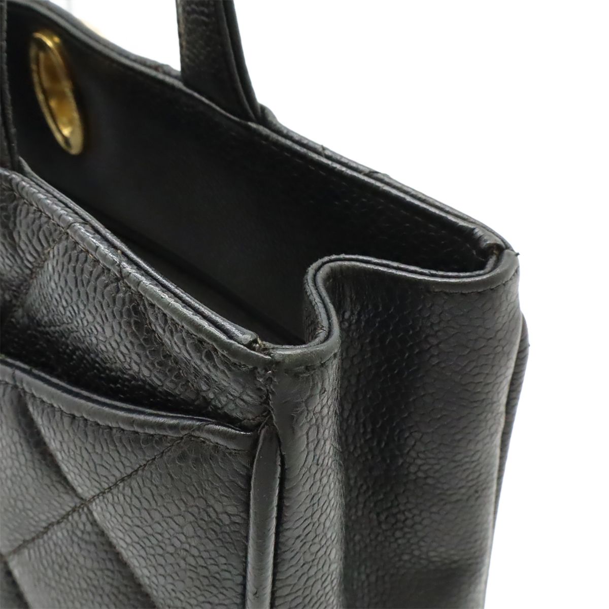 Chanel Quilted CC Logo Tote Caviar Leather Black Gold — view 5