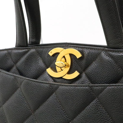 Chanel Quilted CC Logo Tote Caviar Leather Black Gold — view 9