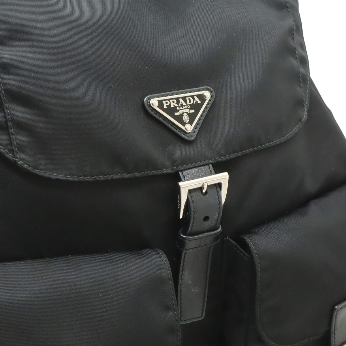 Prada Triangle Logo Backpack Nylon Leather Nero Black Silver — view 8
